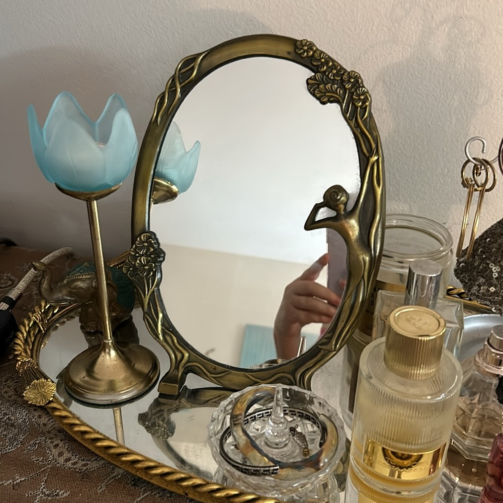 Vintage Art Nouveau Easel “Lady By The Lake” Table Mirror - Picture 15 of 15